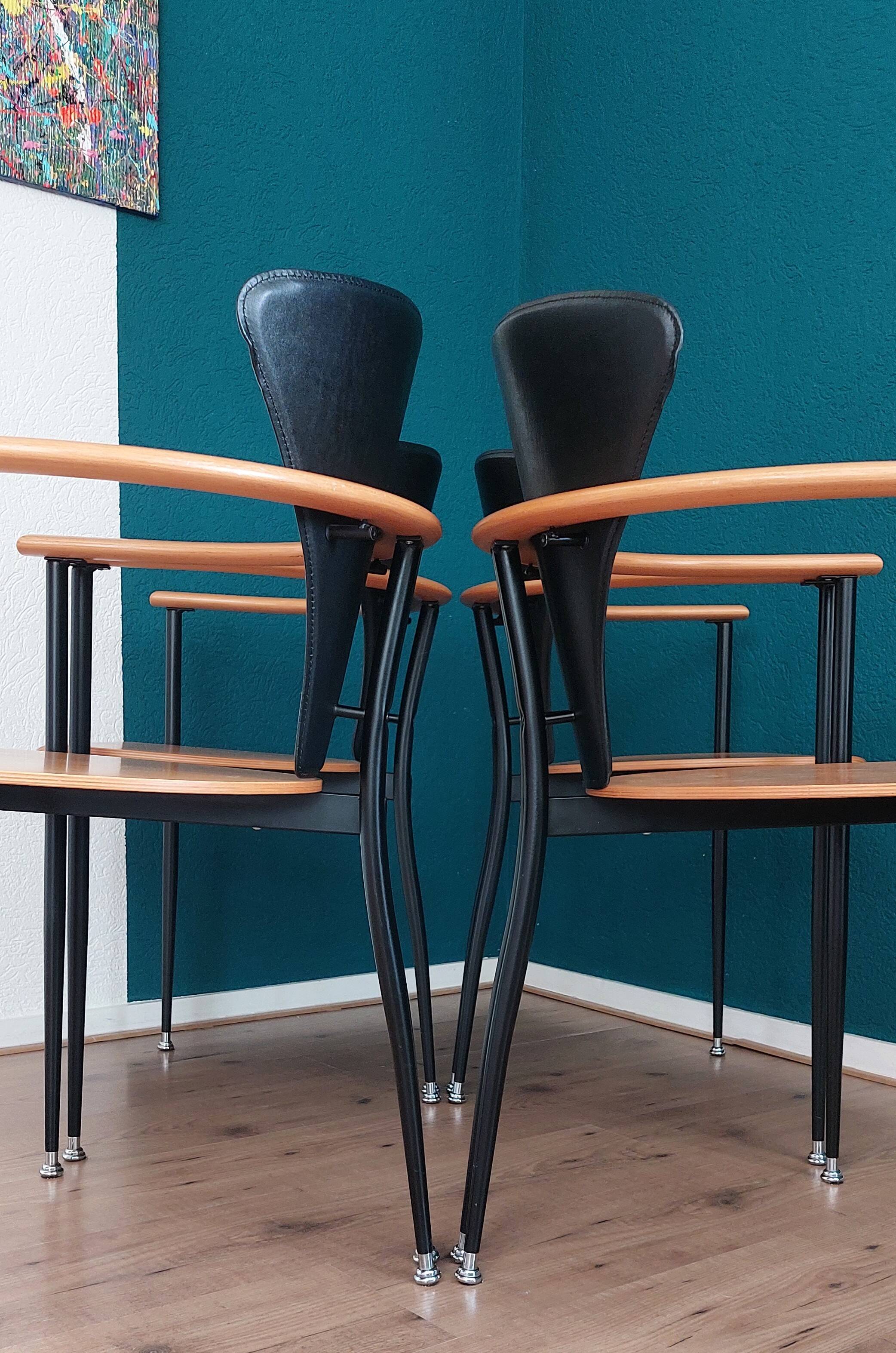 Set of 4 Postmodern Dining Chairs, 1980's.