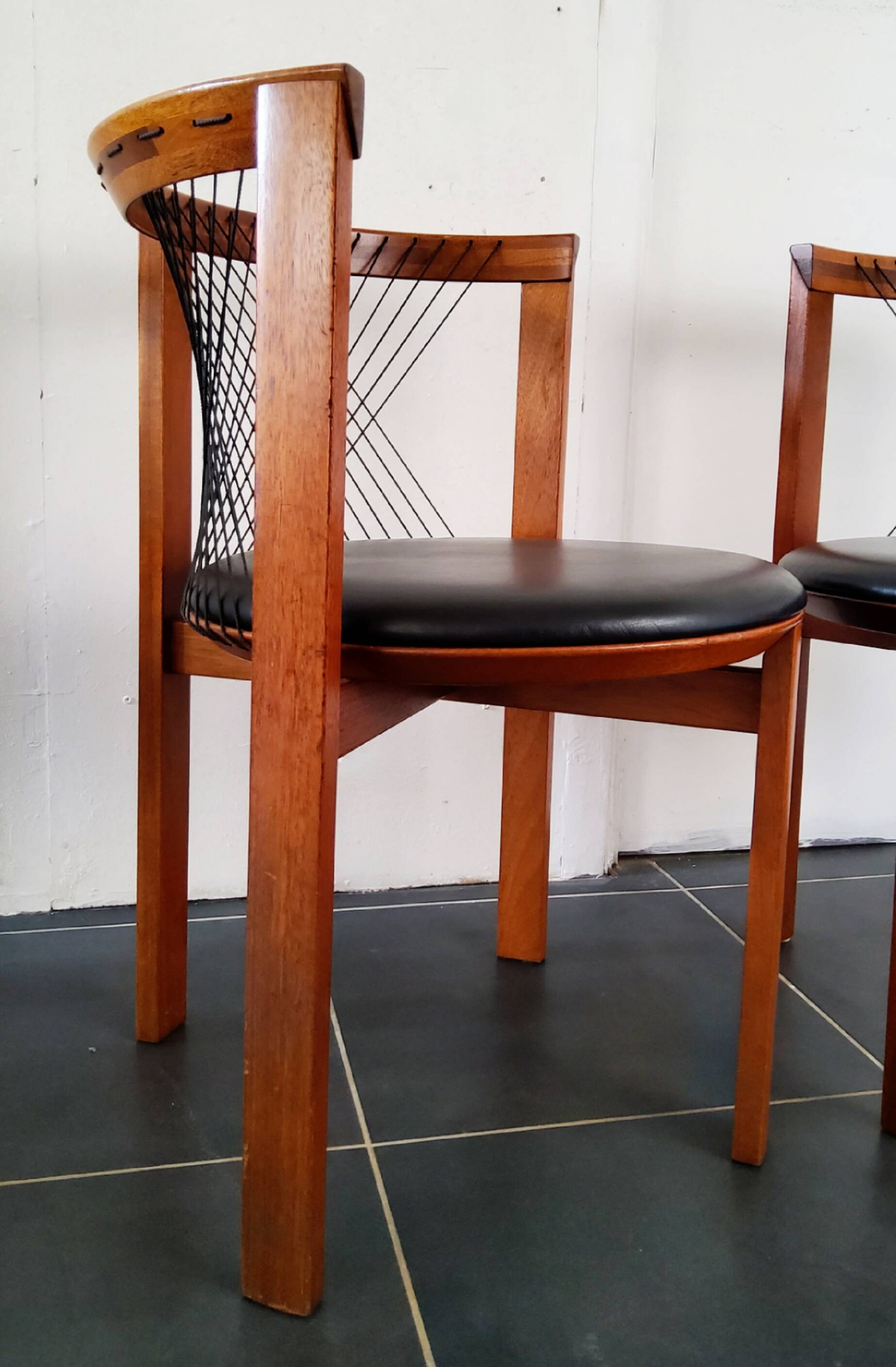 Niels Jorgen Haugesen String wood and leather chairs for Tranekaer, Denmark