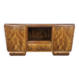 1940s Art Decò dressing table in blond walnut with sliding glass