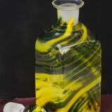 Bouteille en verre de style Mdina, jaune et verte, 21 cm de haut