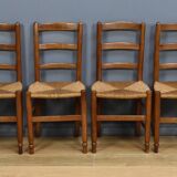 Set of 4 rush-seated chairs in cherry wood – late 19th century