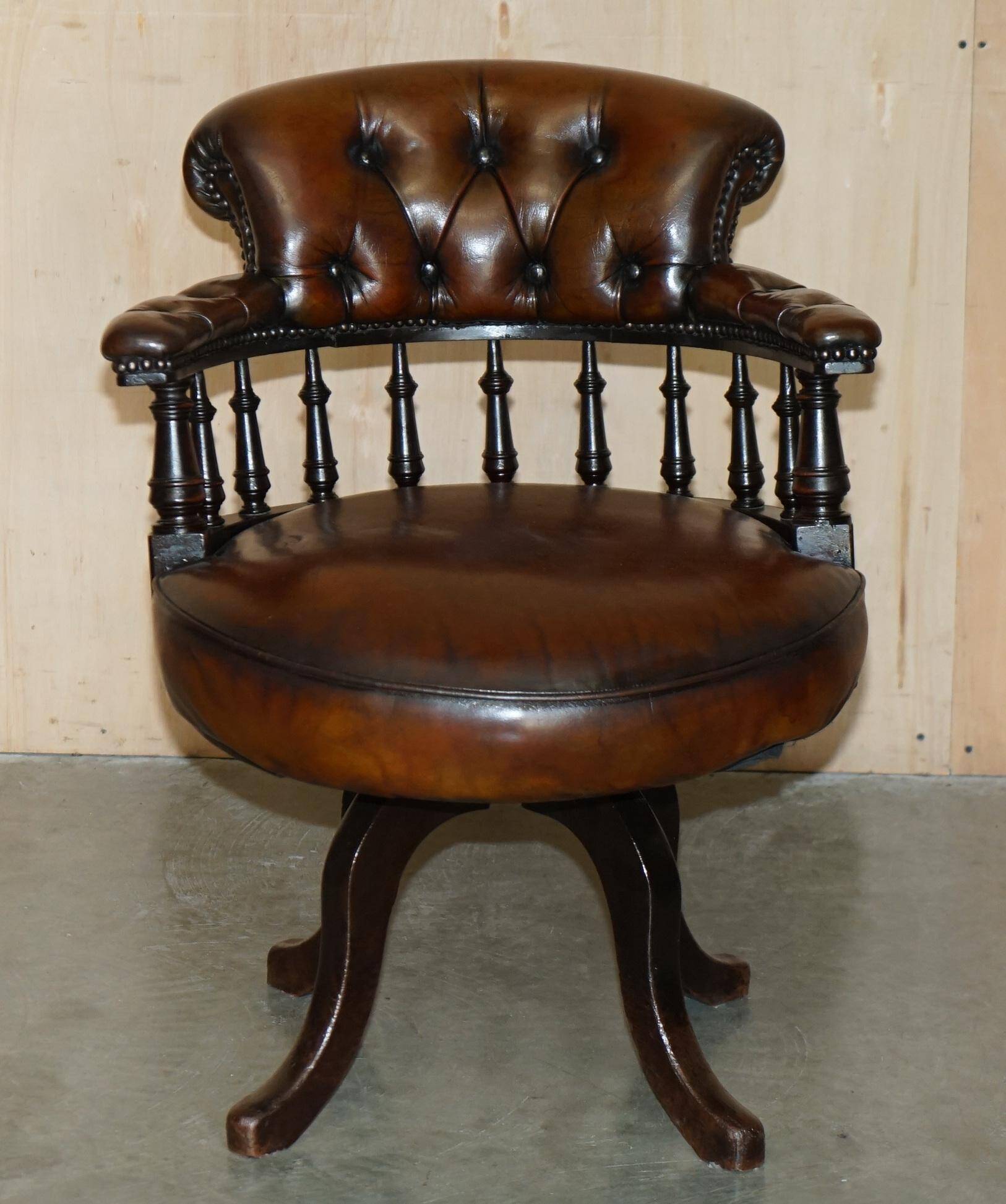 Victorian Captain Chesterfield Armchair in Restored Leather