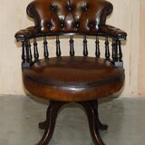 Victorian Captain Chesterfield Armchair in Restored Leather