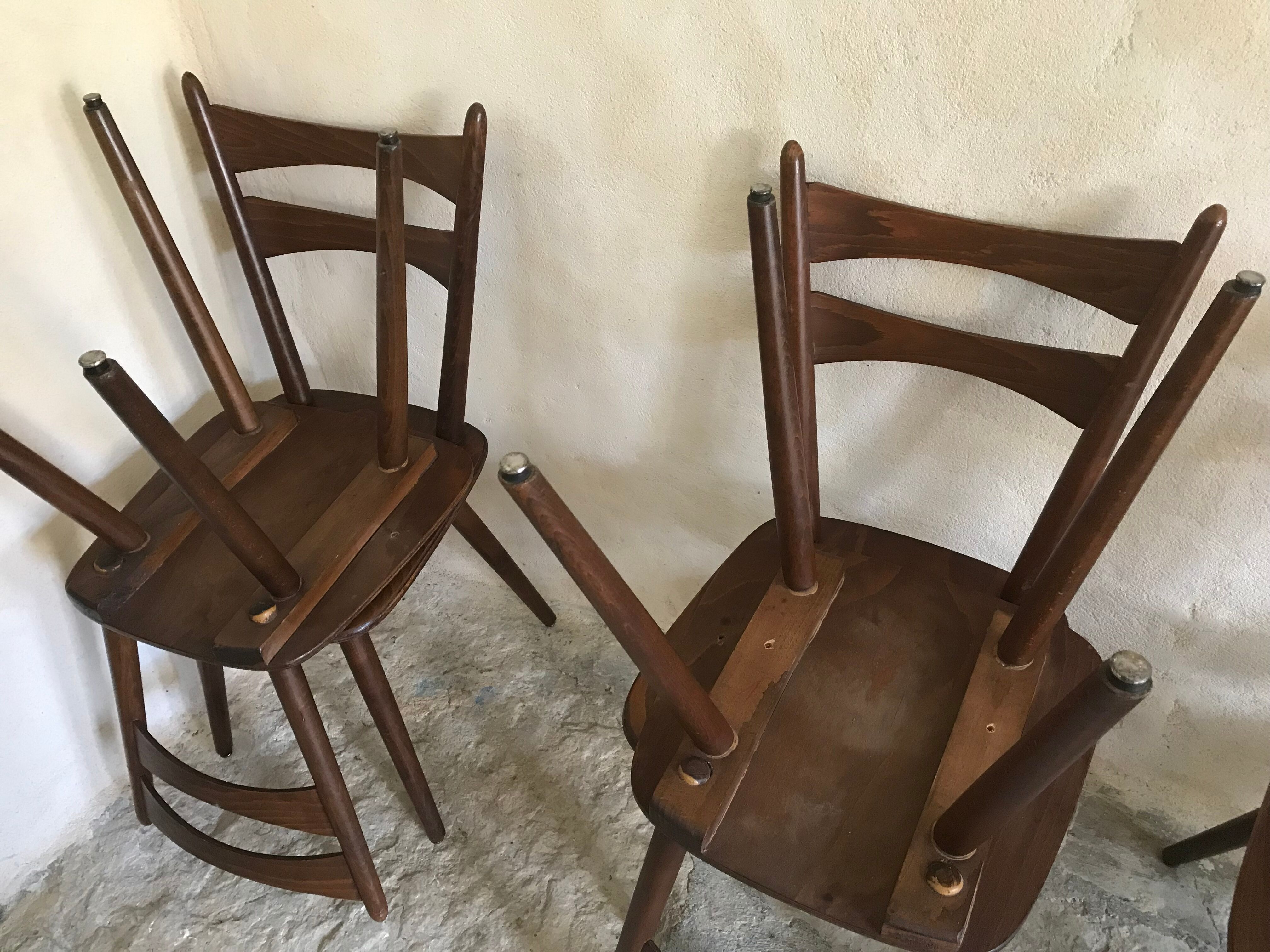 Set of 8 vintage chairs 1960 in beech compass feet