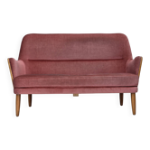 1970s, 2-seater Swedish sofa, pink furniture velour, beech wood.