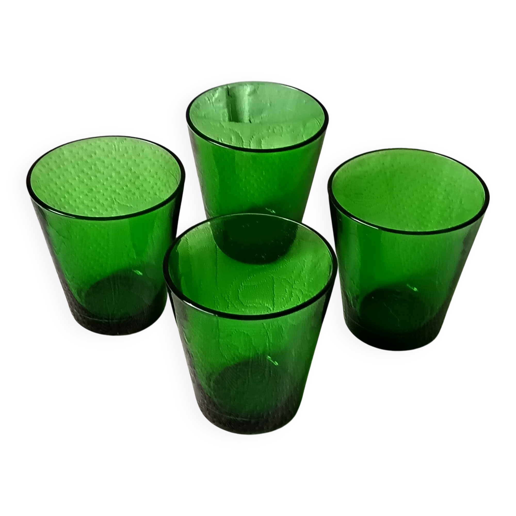 4 glasses 15 cl retro emerald green tempered glass france