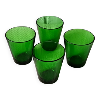 4 glasses 15 cl retro emerald green tempered glass france