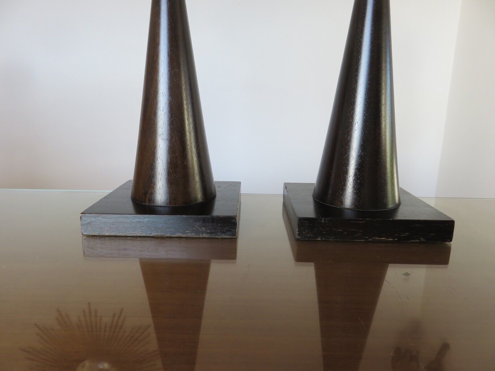 Pair of wooden diabolo lamps workshop lumen 80s