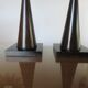 Pair of wooden diabolo lamps workshop lumen 80s