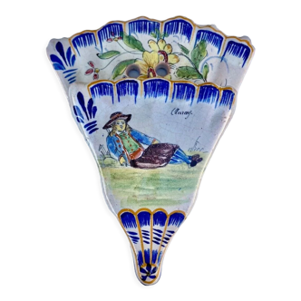 vase - Fan-shaped bouquet - Pouplard Béatrix Malicorne style Quimper XIX