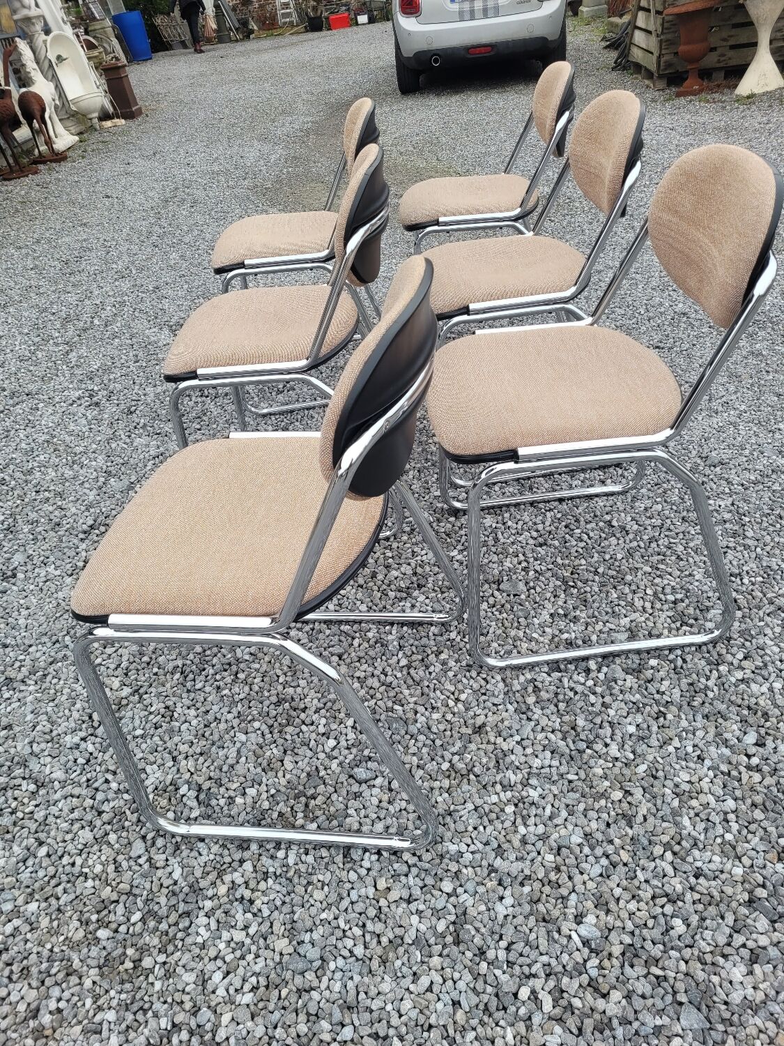 6 chaises de bureau vintage pied chromé dessus tissus