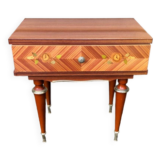 Vintage marquetry bedside table from the 60s