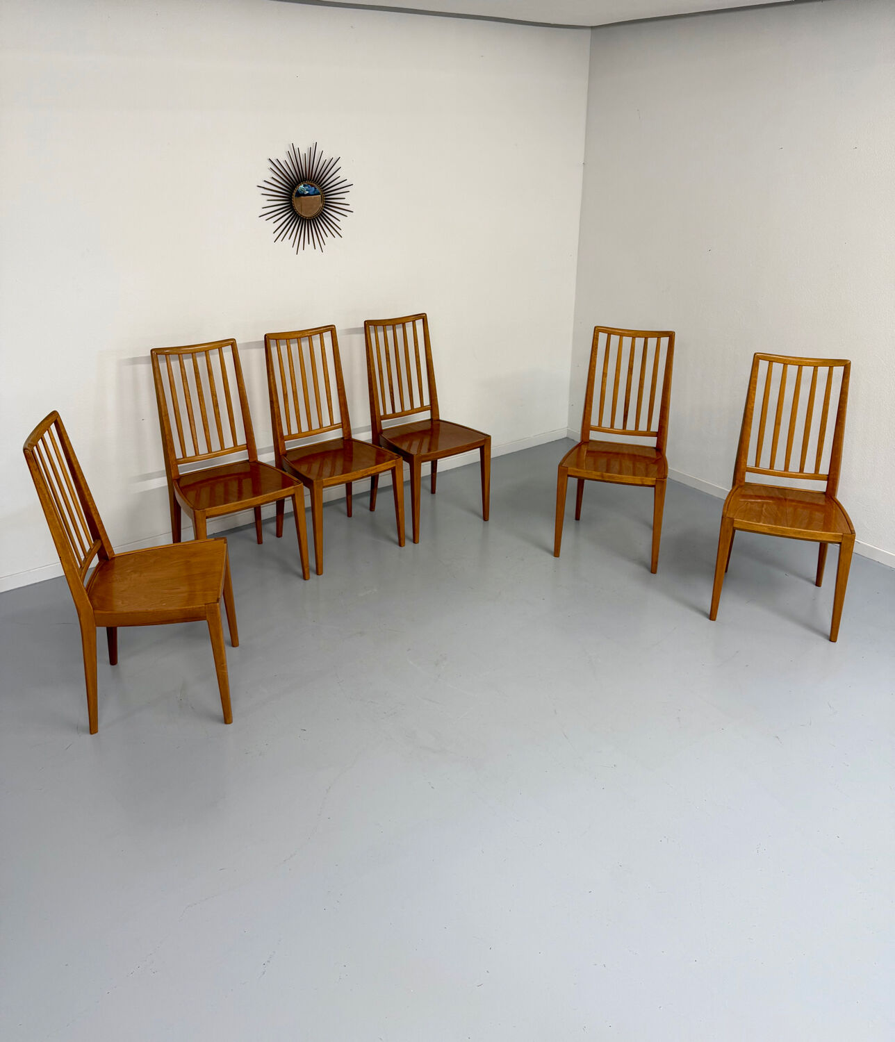 Lot de 6 chaises en hêtre massif vintage bois bicolore design annee 60