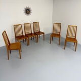 Lot de 6 chaises en hêtre massif vintage bois bicolore design annee 60