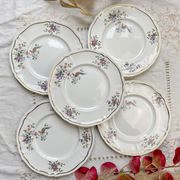 5 Vintage Longchamp Chantilly Porcelain Dinner Plates - Bird Motif