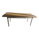 Farm table, leg and belt patinated pearl gray, wooden top.