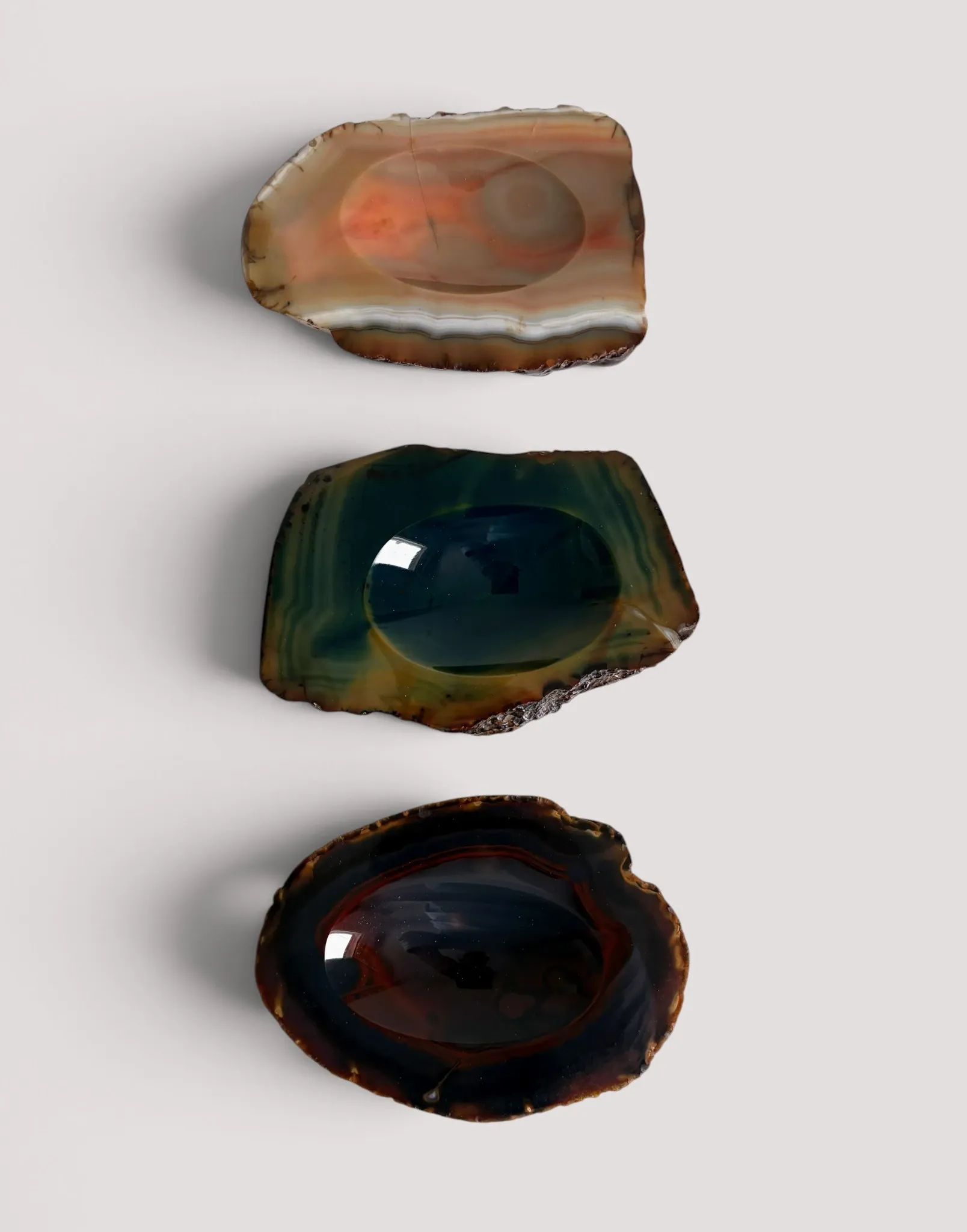 1970s Italian Agate Ashtrays/ Vide-Poche, Set of Three Natural Stone Trays