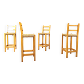 Tabourets de bar vintage en chêne et corde de papier, années 1960