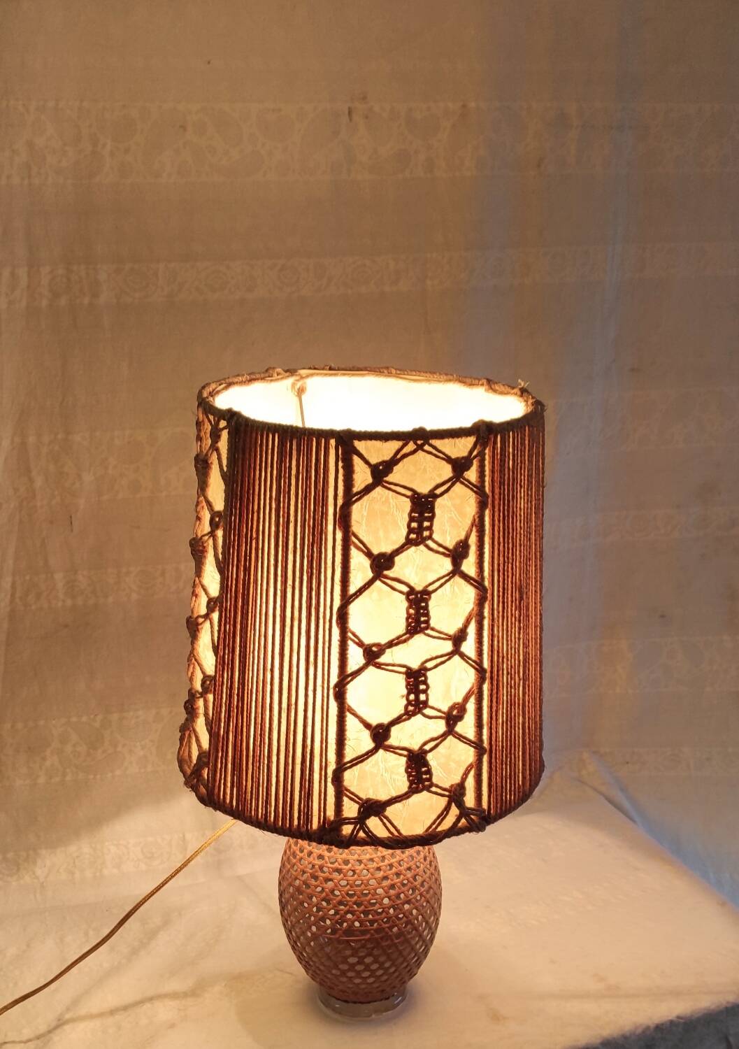 Table lamp in caning and rope - 1960s/70s
