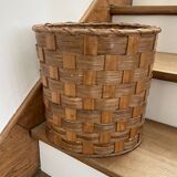 Corbeille à papier tissée en osier et bois ovale