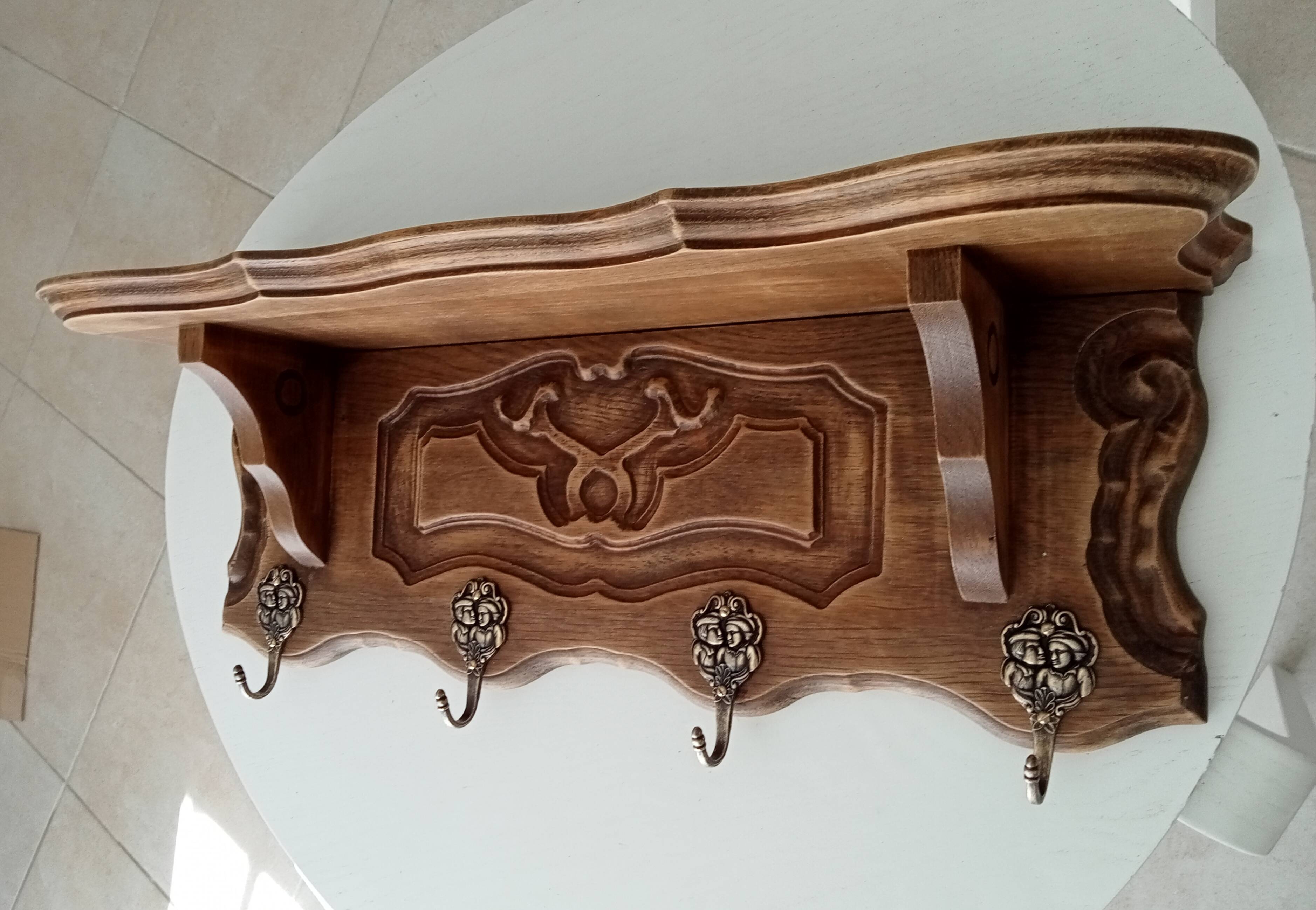 1930s oak wall coat rack
