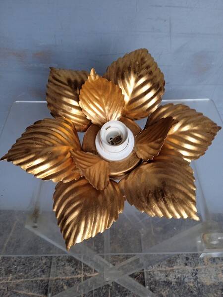 Lustre plafonier metal doré 1970 lotus / soleil