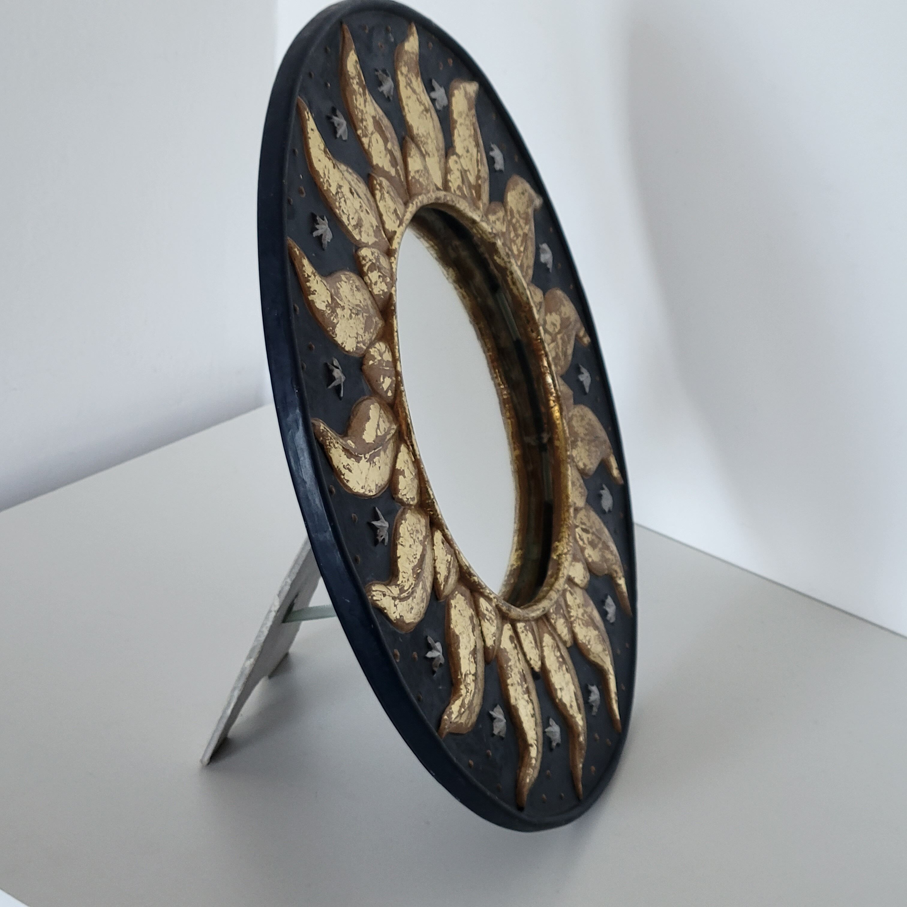 Miroir rond vintage en résine soleil doré étoiles