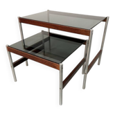 Lot de 2 tables gigognes Fristho de design hollandais avec plateau en verre fumé, années 1960