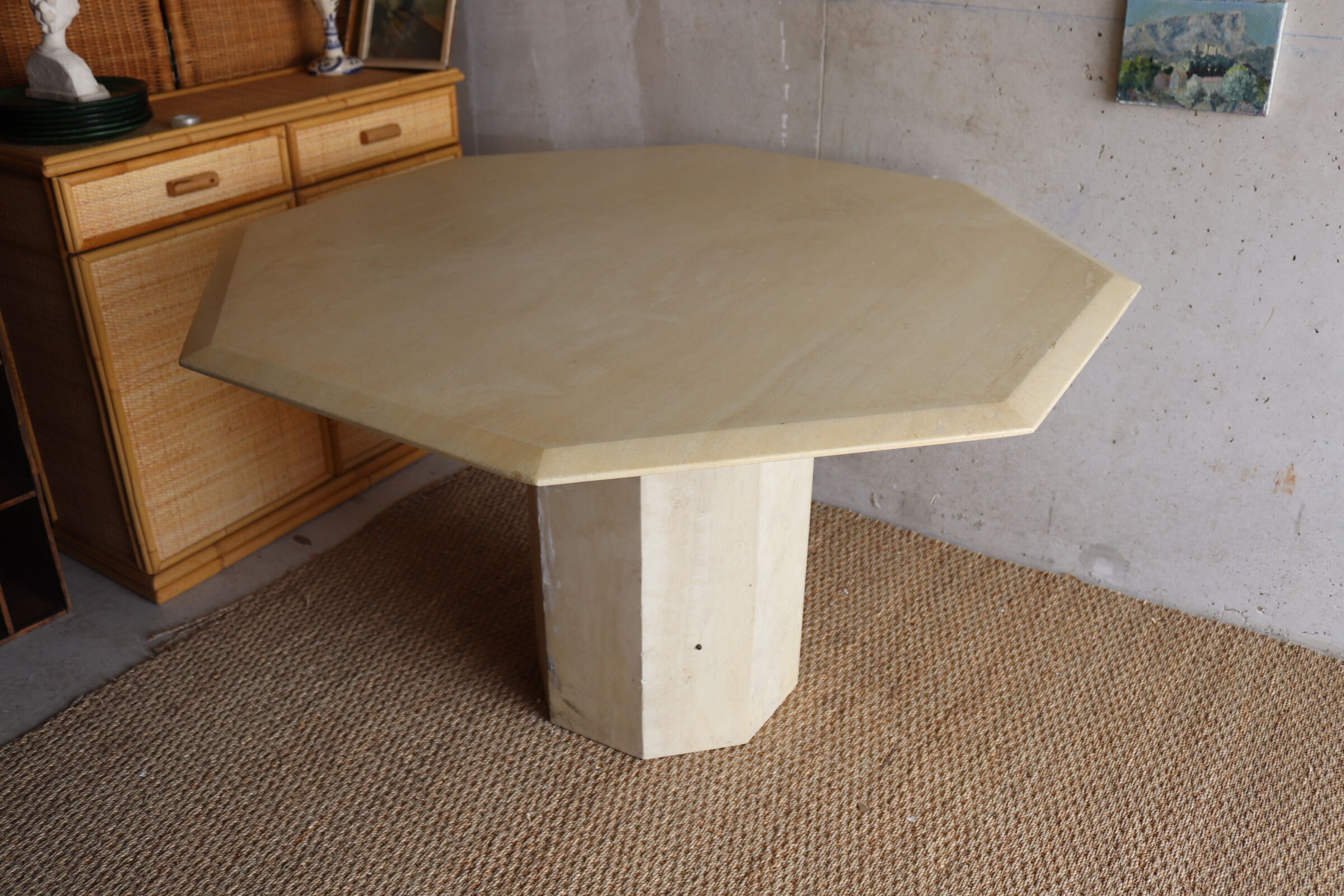 Hexagonal travertine dining table 80s