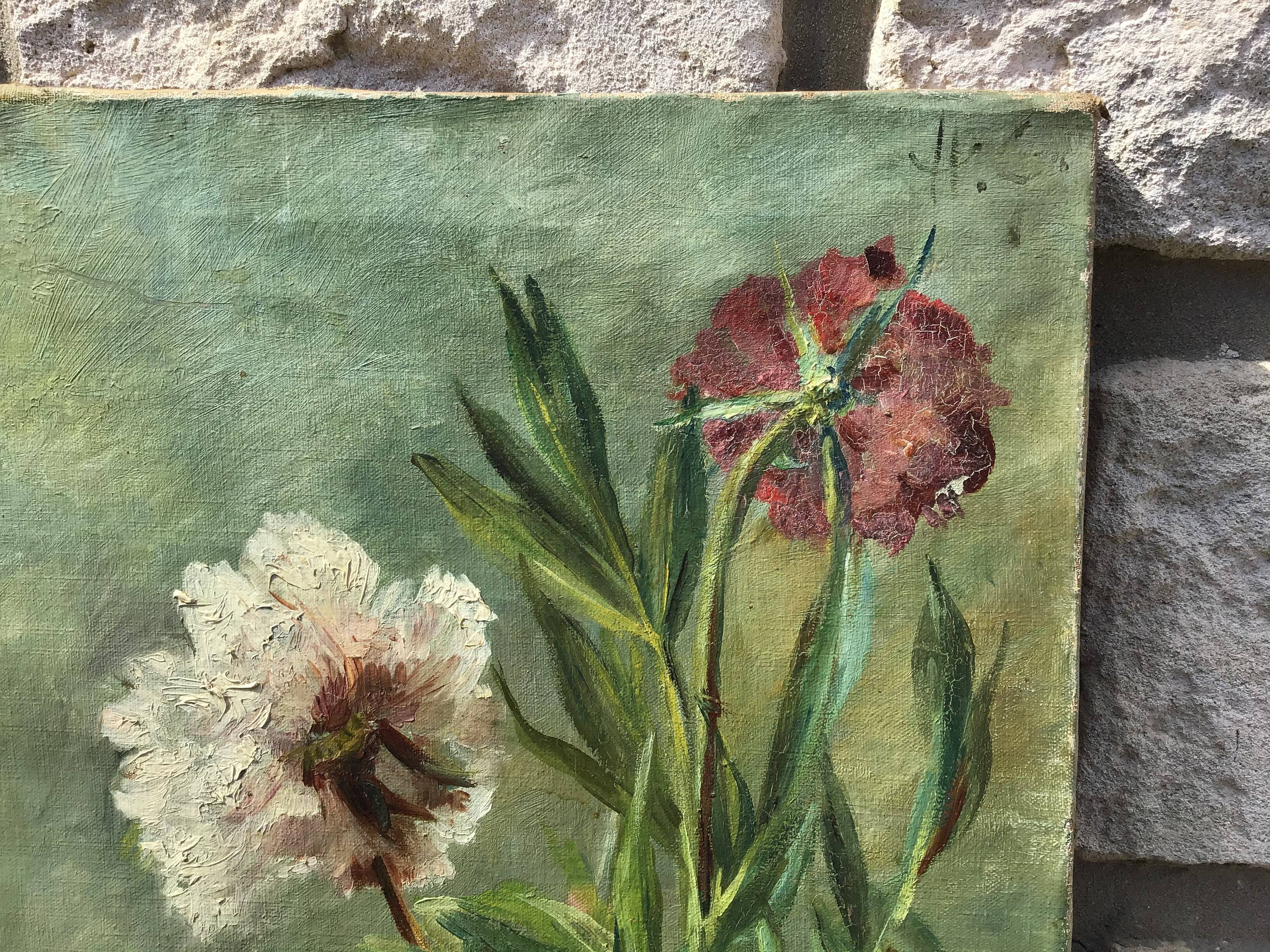 Ancient flower table laid peony oil on canvas
