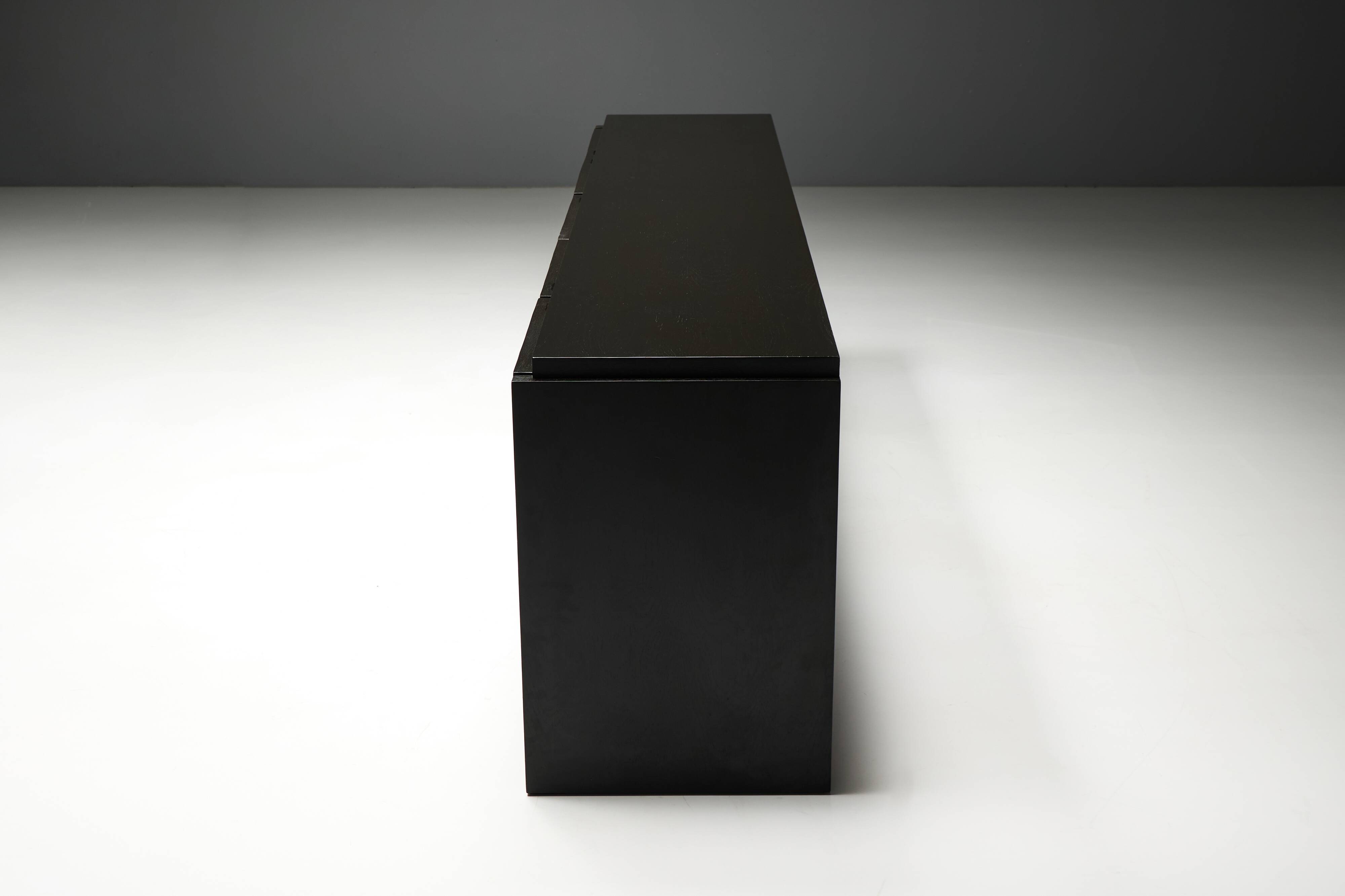 Brutalist Sideboard by De Coene in Stained Oak, Belgium, 1970s