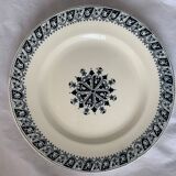 Lot of 12 old flat plates and 2 dishes, Terre de fer Henri II Salins