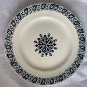Lot of 12 old flat plates and 2 dishes, Terre de fer Henri II Salins