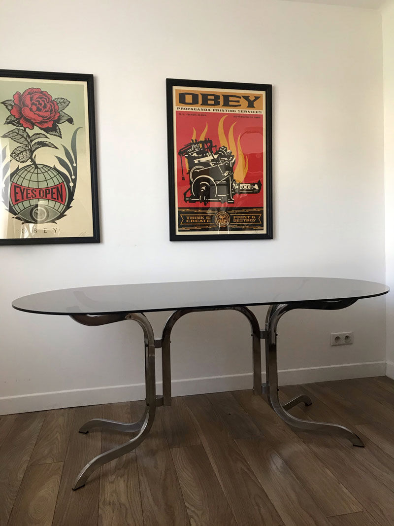 Table chrome et verre 70s