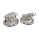 Tasses à thé et sous-tasses Porcelaine de Limoges motif fleuri (Lot de 4)