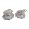 Tea cups and porcelain sub-cups Porcelain de Limoges floral pattern (Lot of 4)