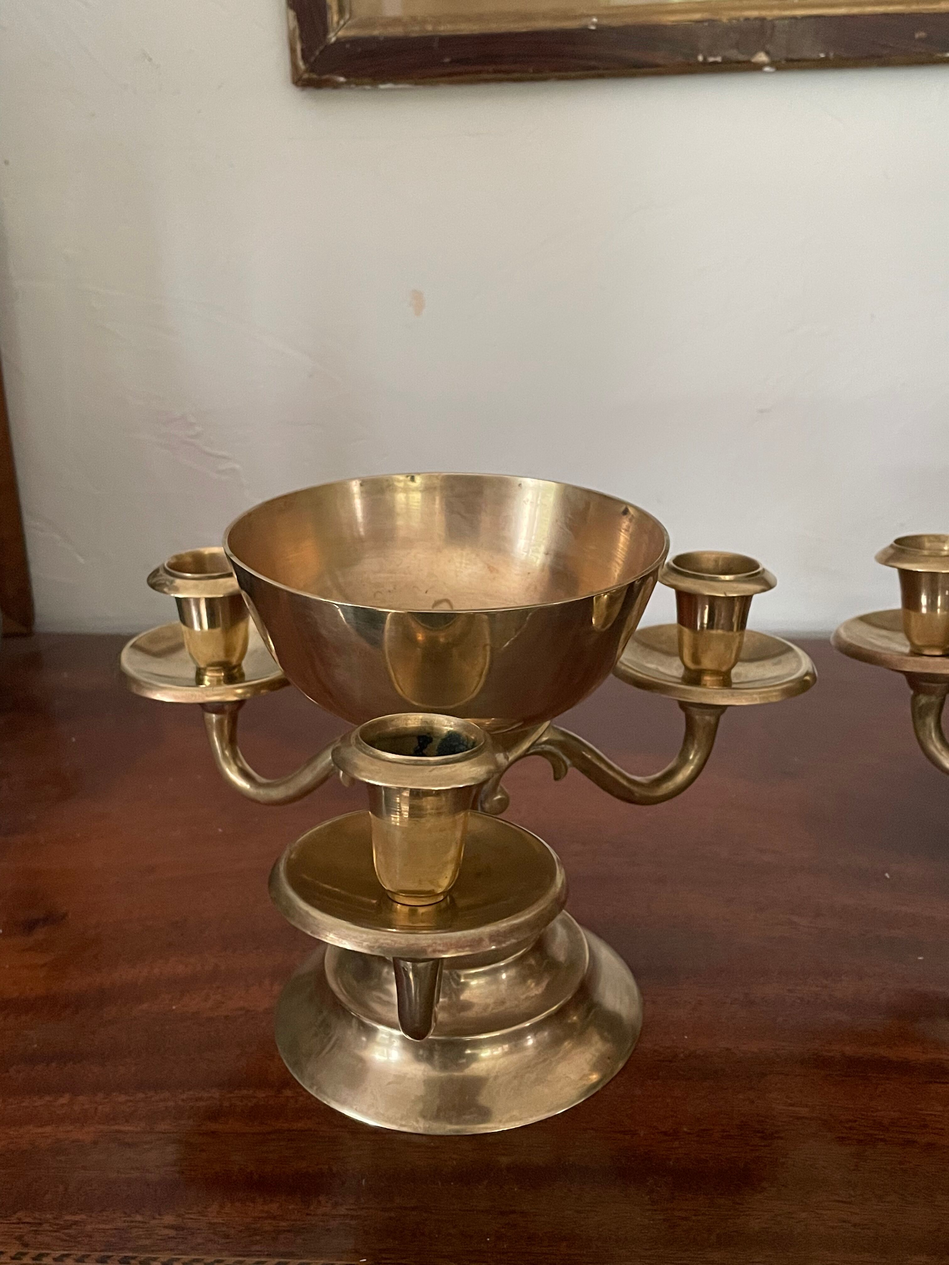 Pair of solid brass calyx candlesticks