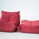 Togo set of chair and pouf in raspberry velvet