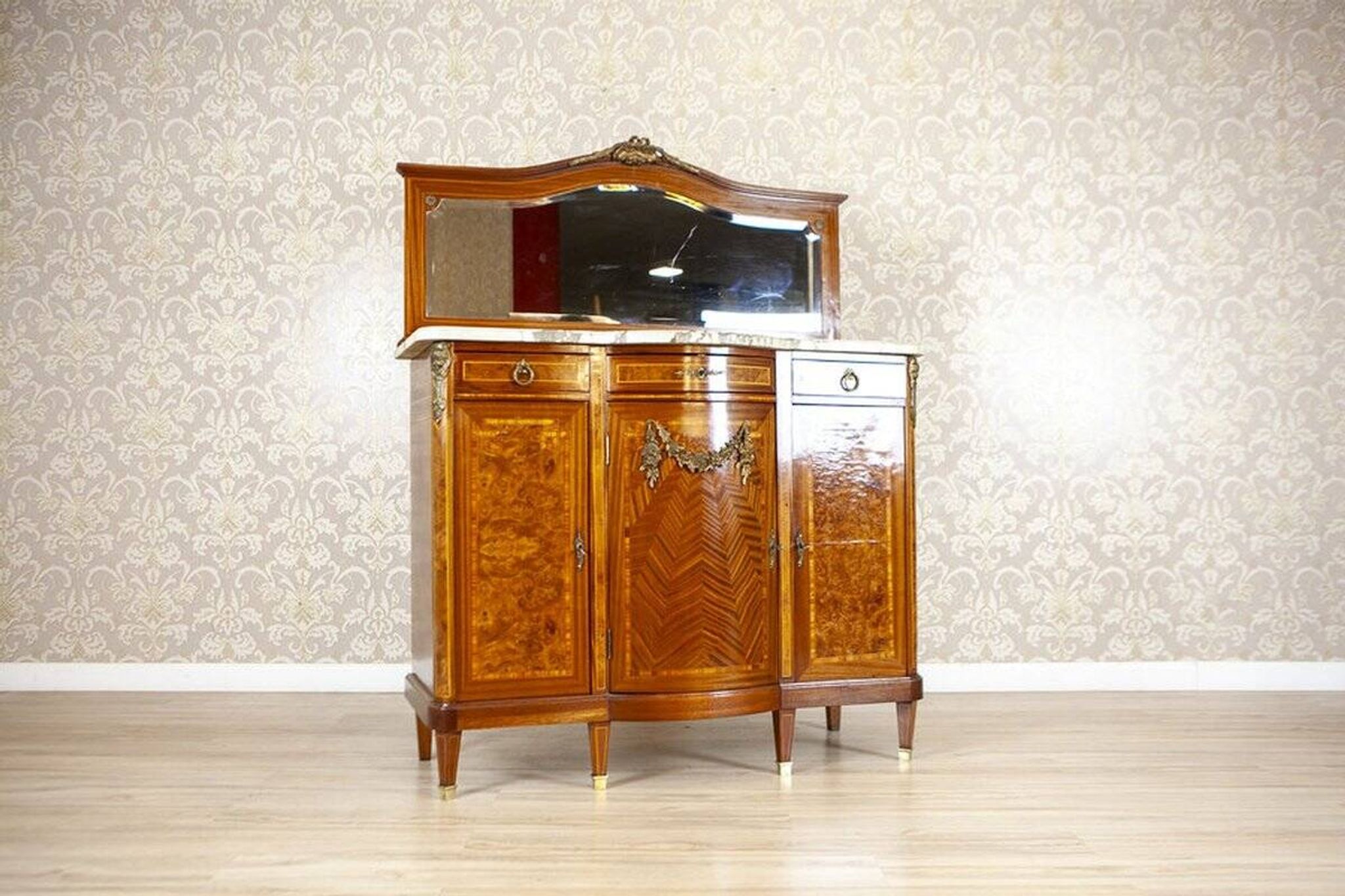 French Mahogany Buffet with Mirror, Late 19th Century