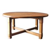 round coffee table in solid wood brutalist design bohemian decor