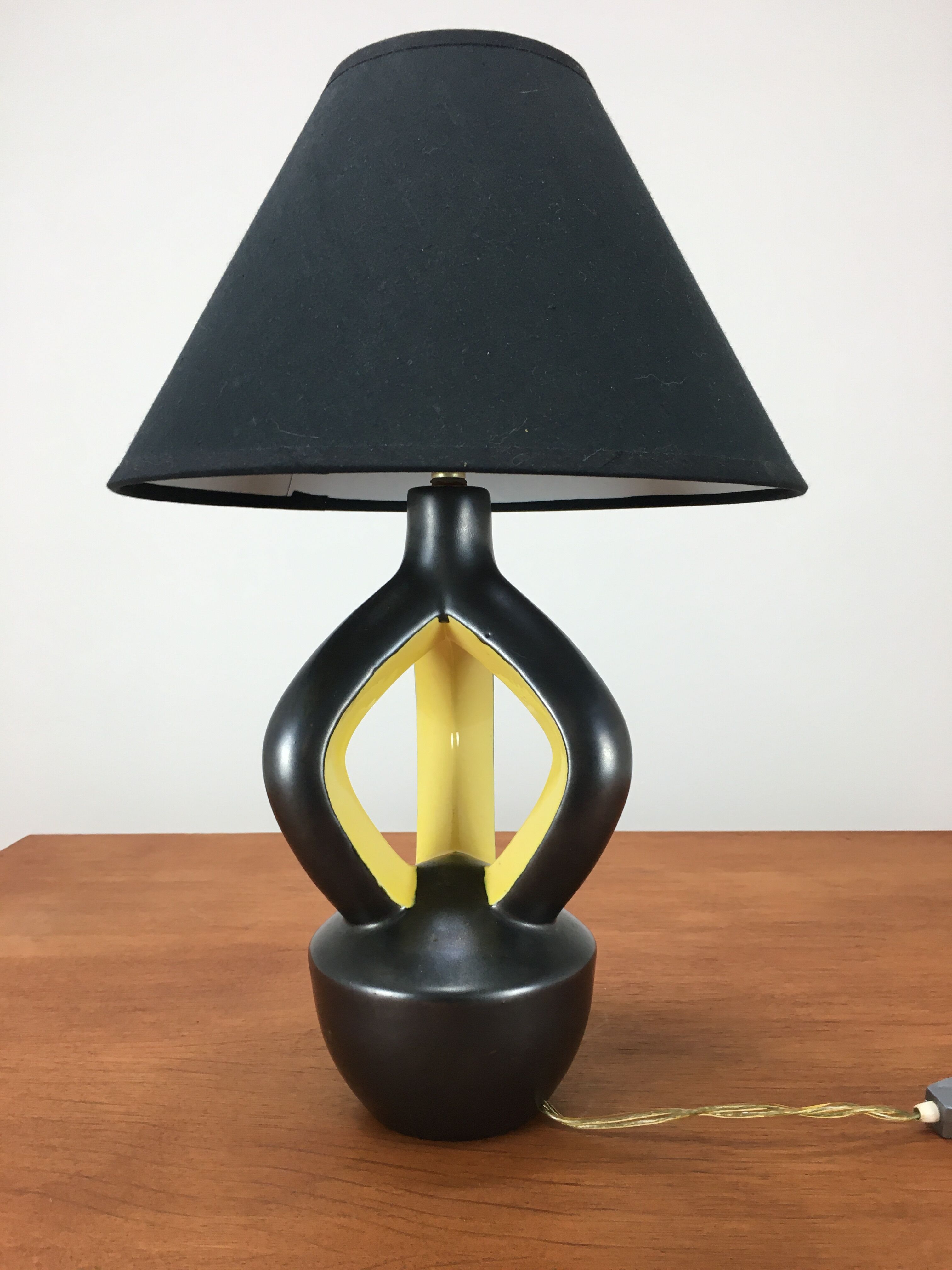 Yellow and black ceramic lamp, Vallauris