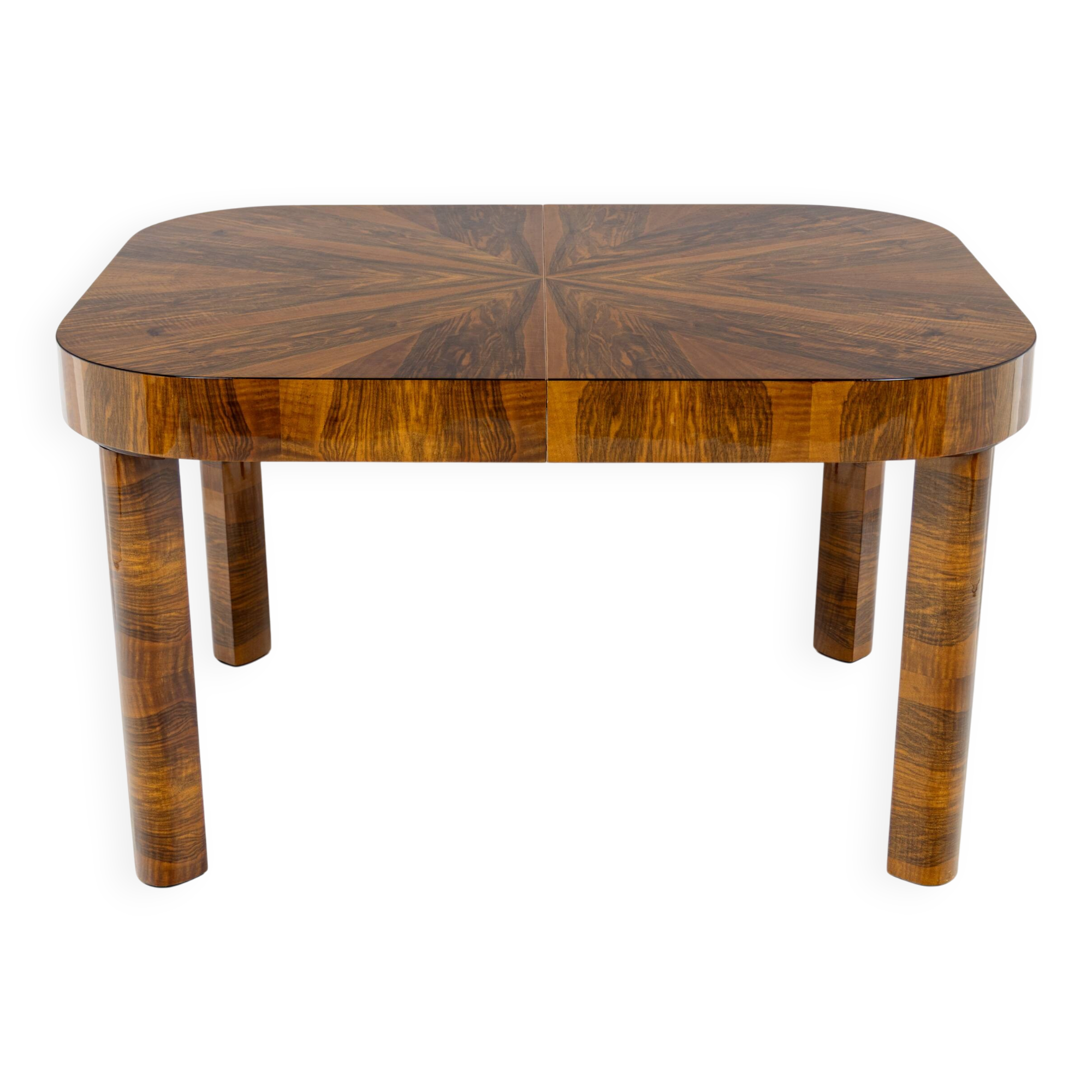 Extensible Art Deco modernist table in walnut 1930–1944