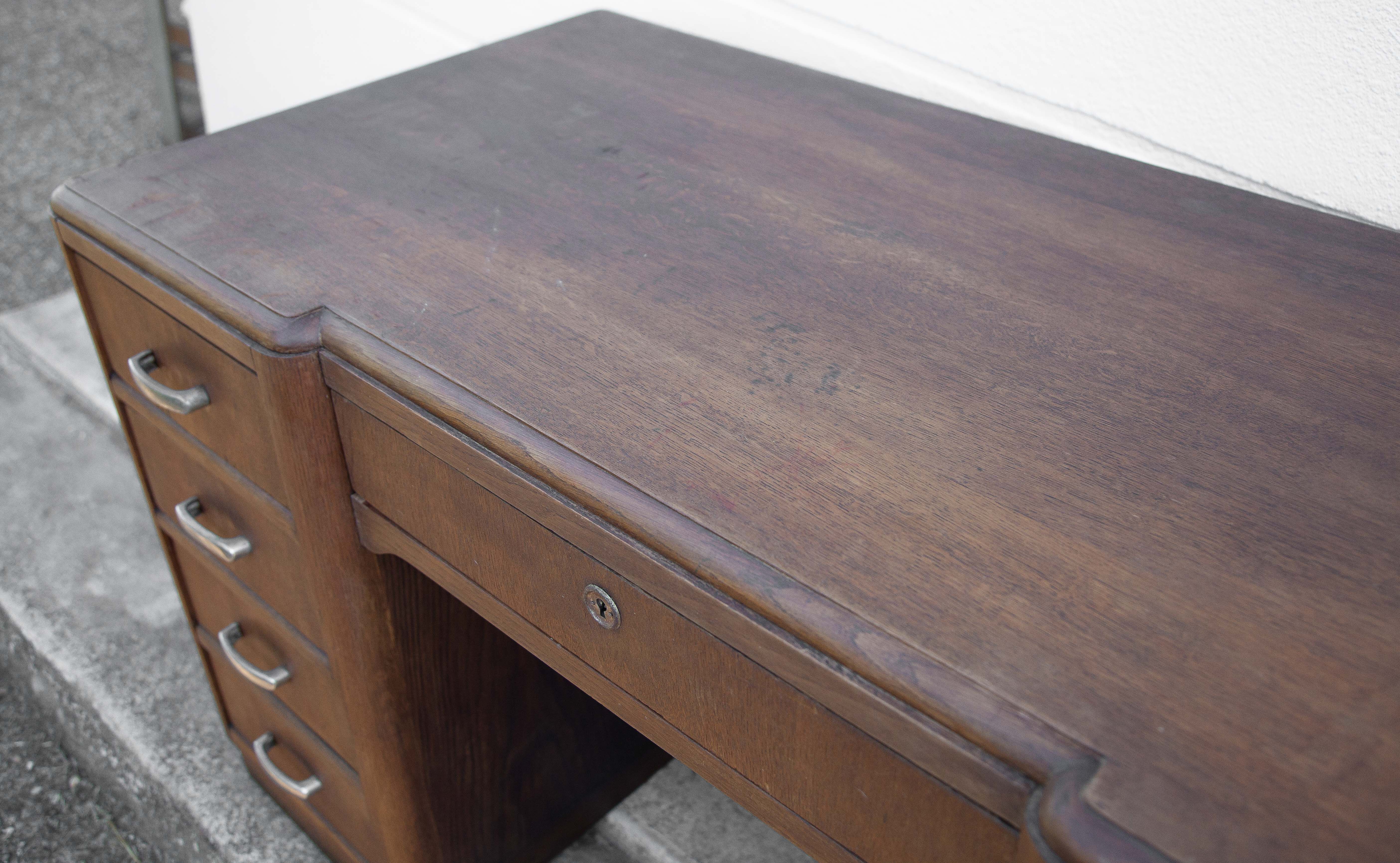 Art deco desk, oak minister's office, large 2-box desk, drawer desk, 40's