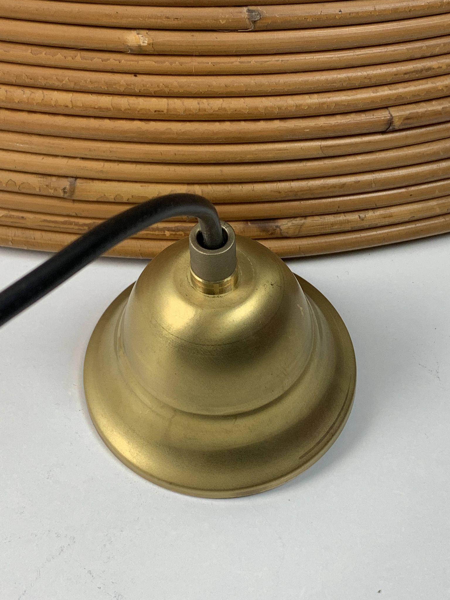 XL 71 cm Pencil Reed, Rattan, Bamboo and Brass Pendant Hanging Lamp, Italy