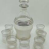 Ensemble carafe et 7 verres à liqueur en verre granité et liseré argent
