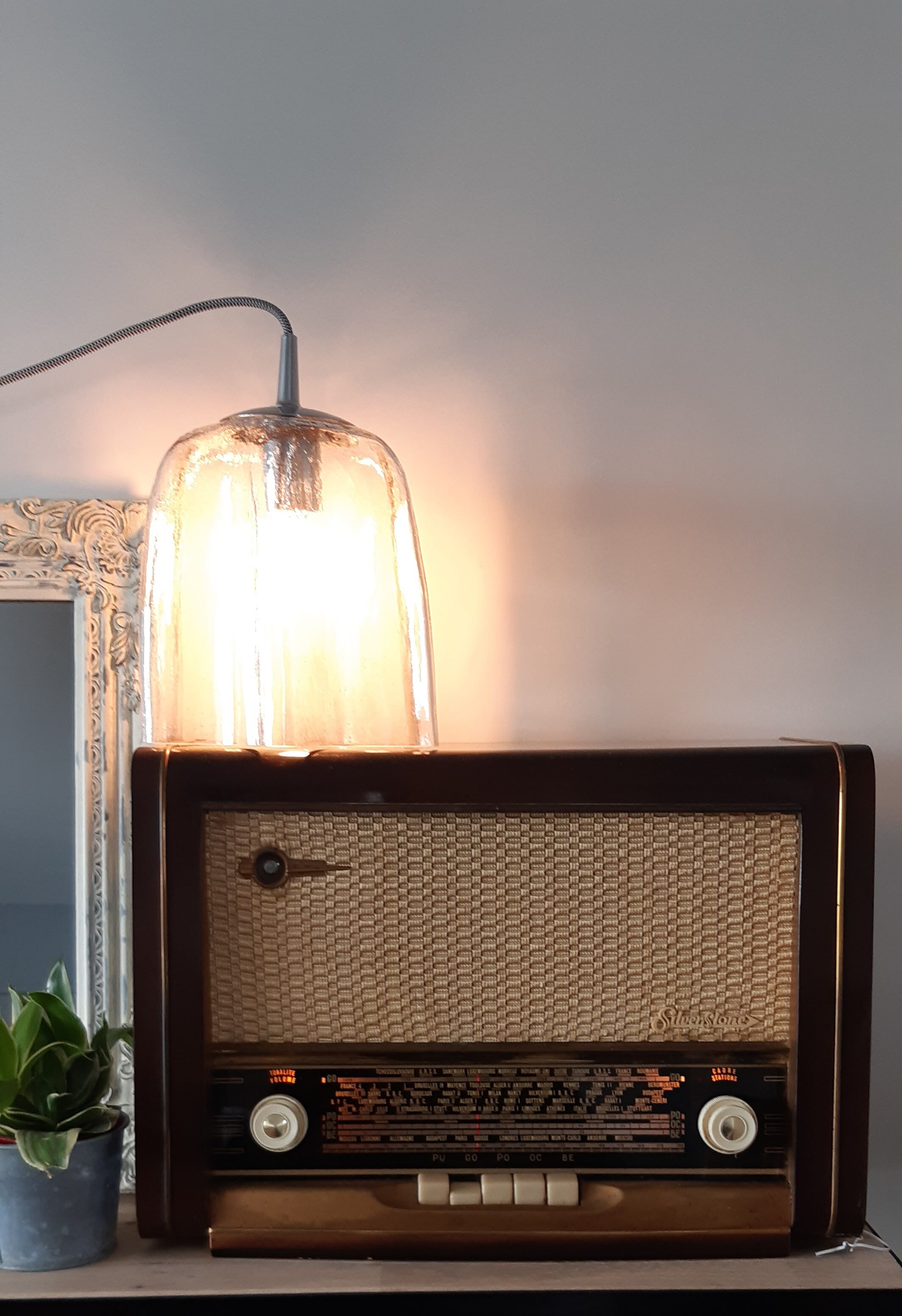 Suspension tulipe en verre biot transparent