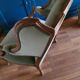Vintage Louis XV style wing chair, light green velvet