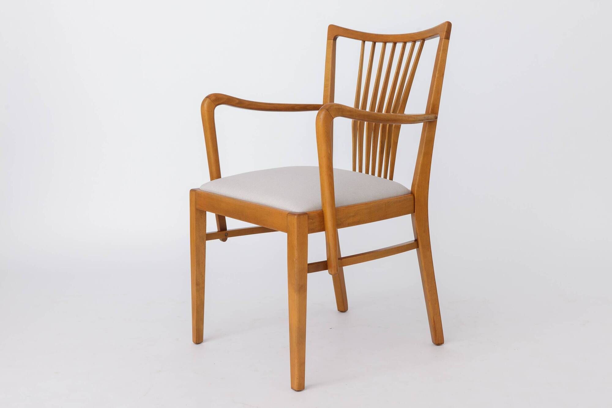 Vintage 1950s German Armchair | Solid Beech Wood | Newly Upholstered Chair