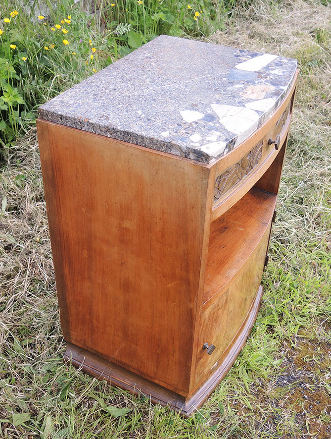 Art deco bedside table wood & marble