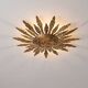 Mid-century sun ceiling lamp in gilded metal with leaf rays, 1950s
